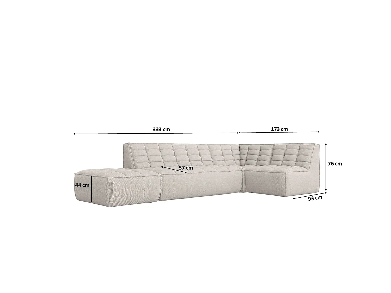 Canapé d’angle modulable en L avec pouf, tissu peluche Pop, beige, droite, LAZY L avec pouf