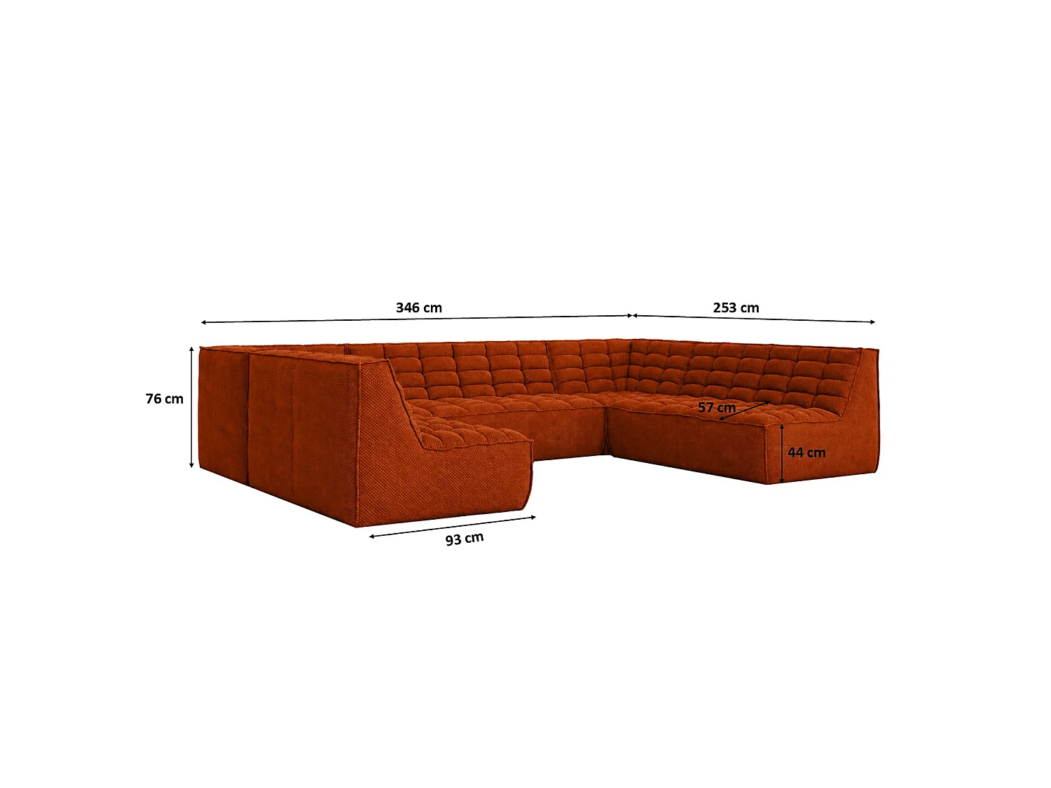 Canapé d’angle modulable U XL en U, tissu peluche Pop, cuivre, LAZY U XL