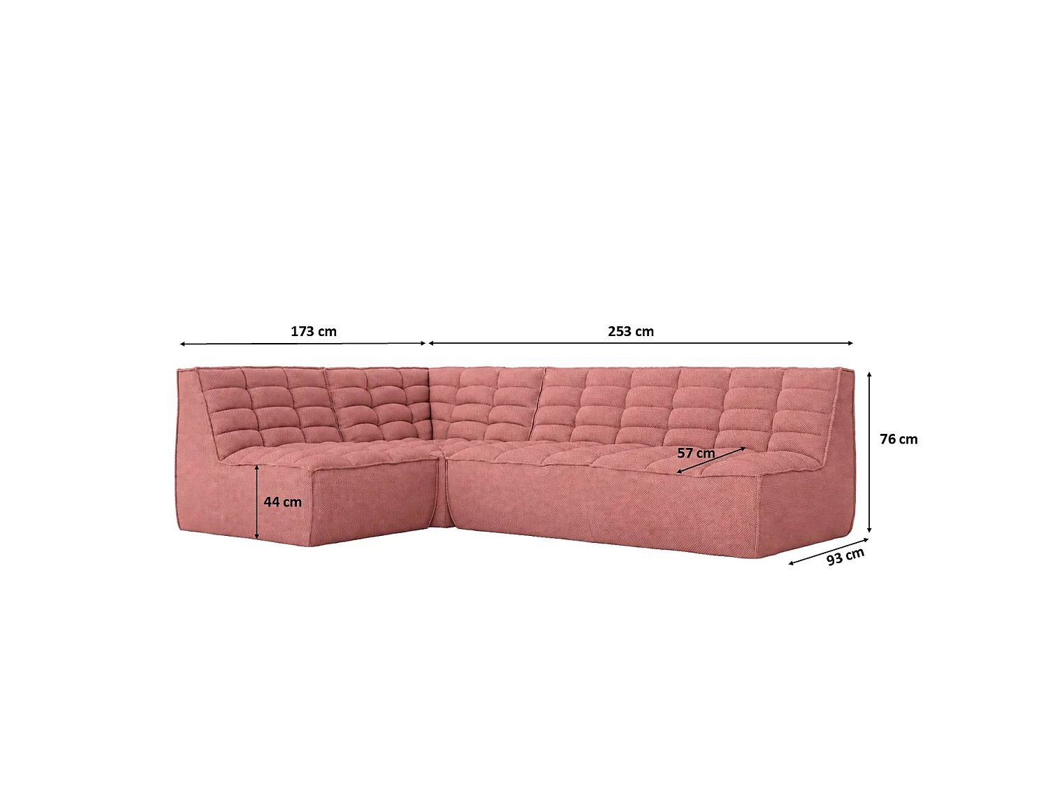 Canapé d’angle modulable en L, tissu peluche Pop, rose, gauche, LAZY L mini