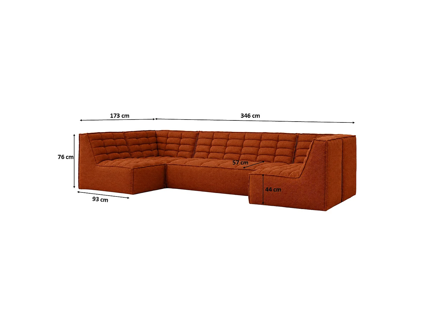 Canapé d’angle modulable en U, tissu peluche Pop, cuivre, LAZY U