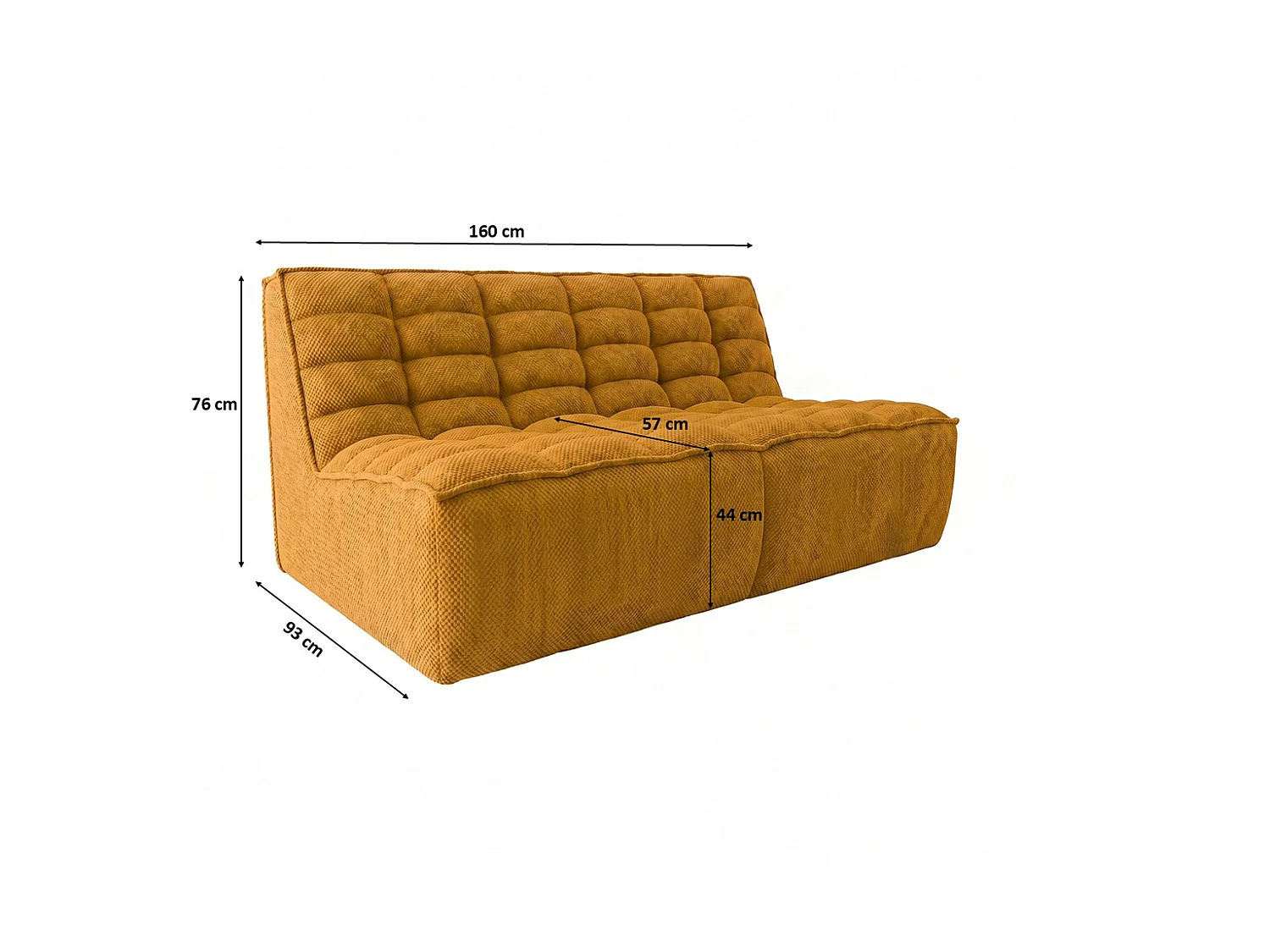 Canapé 2 places modulaire, tissu peluche Pop, moutarde, LAZY