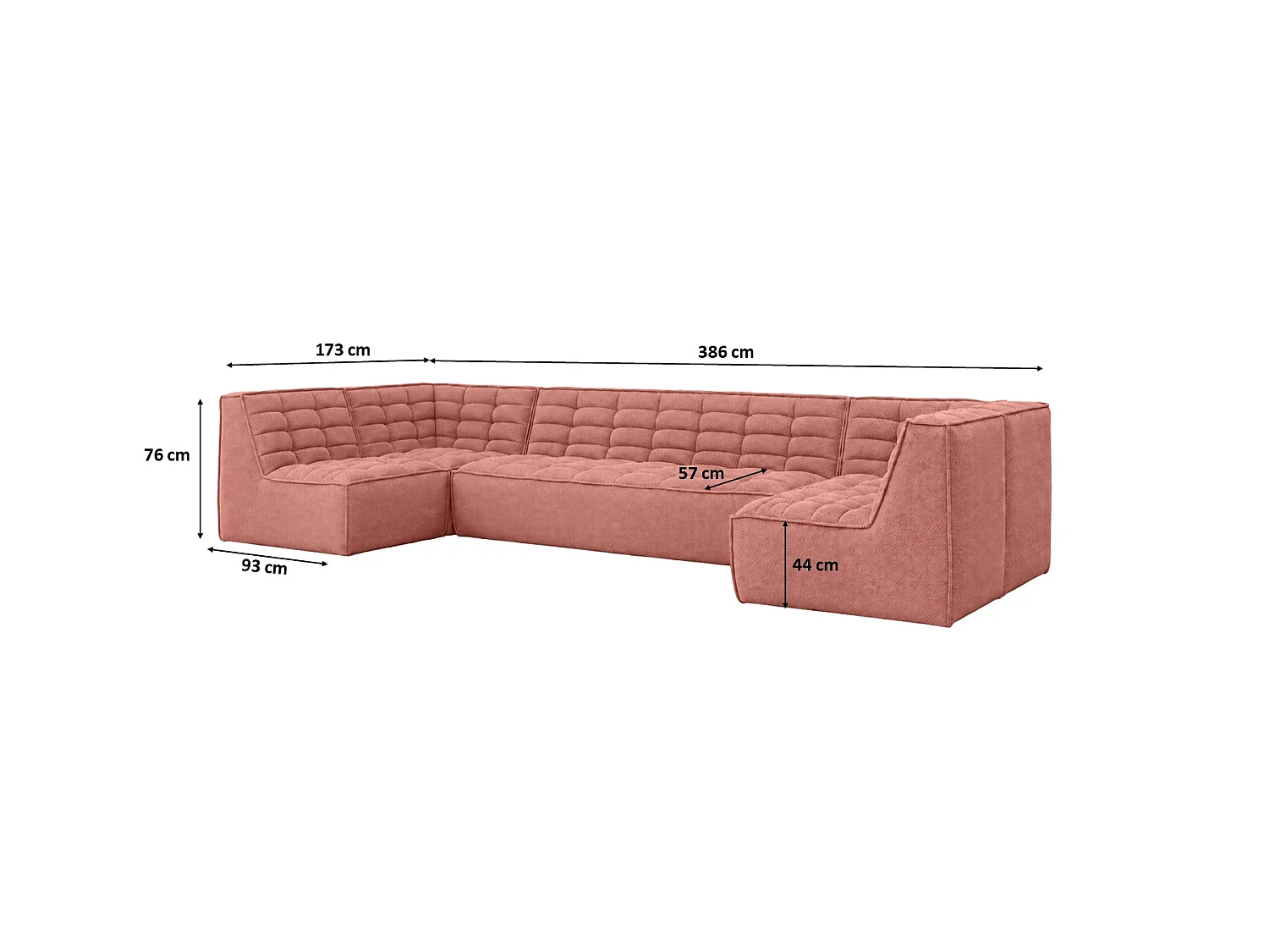Canapé d’angle modulable en U, tissu peluche Pop, rose, LAZY U Medium