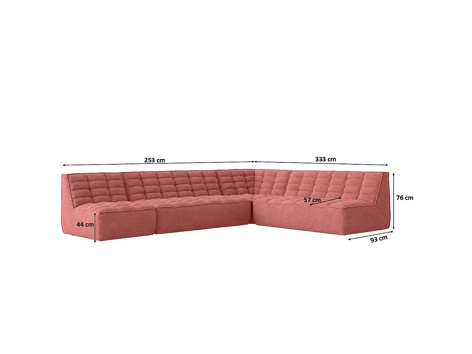 Canapé d’angle modulable en L, tissu peluche Pop, rose, gauche, LAZY L