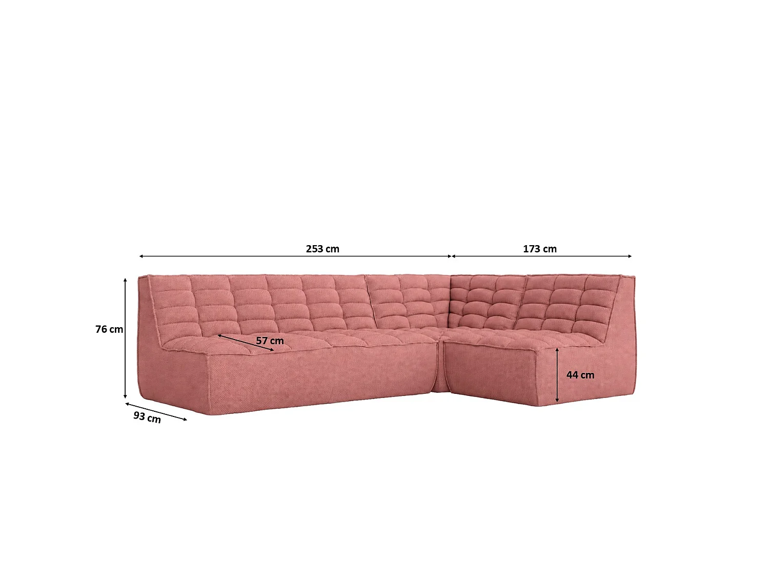 Canapé d’angle modulable en L, tissu peluche Pop, rose, droite, LAZY L mini