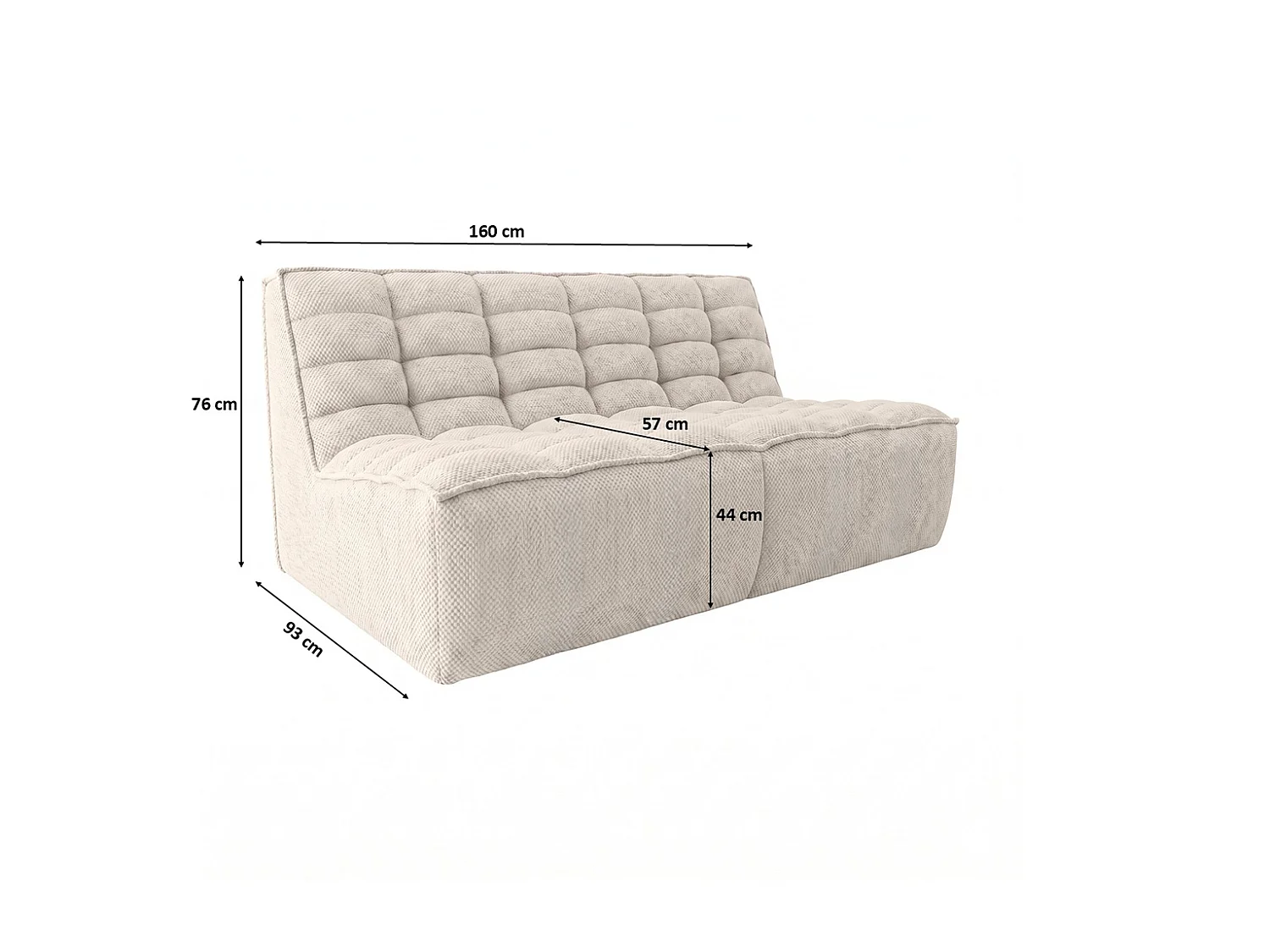 Canapé 2 places modulaire, tissu peluche Pop, beige, LAZY