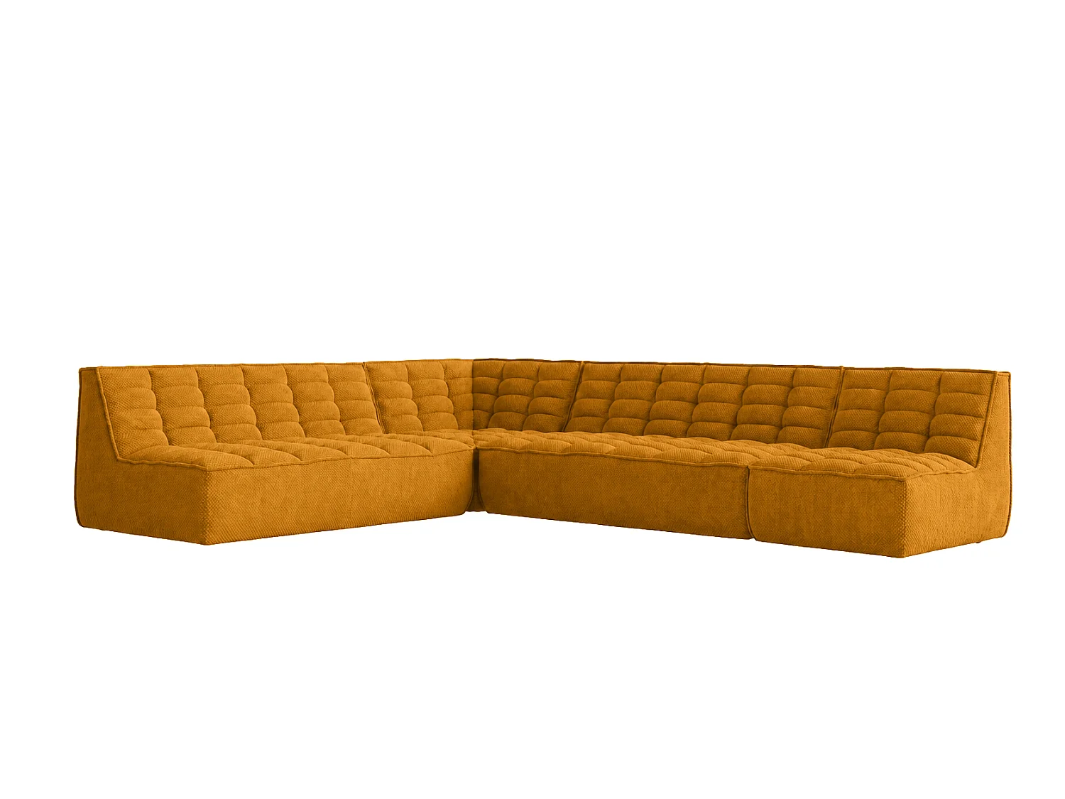 Canapé d’angle modulable en L, tissu peluche Pop, moutarde, droite, LAZY L