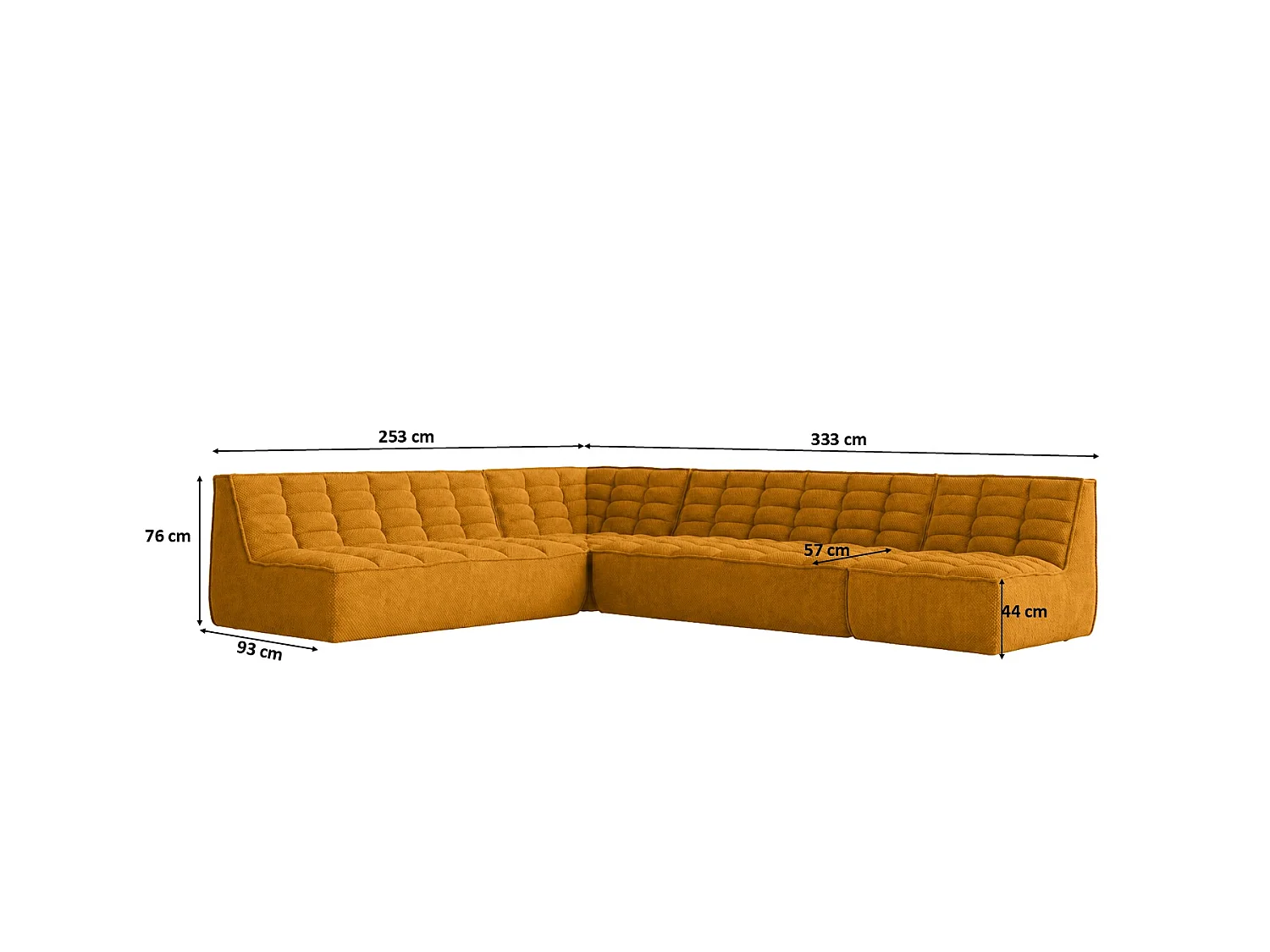 Canapé d’angle modulable en L, tissu peluche Pop, moutarde, droite, LAZY L