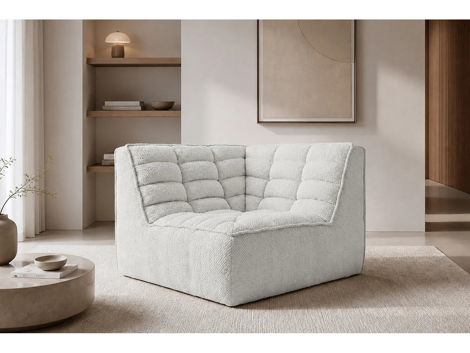 Module d’angle, module, tissu peluche Pop, blanc glacé, LAZY