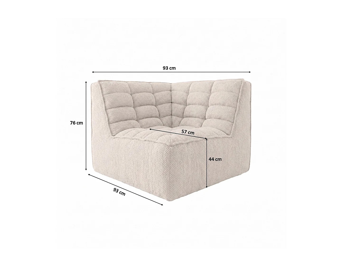 Module d’angle, module, tissu peluche Pop, blanc glacé, LAZY