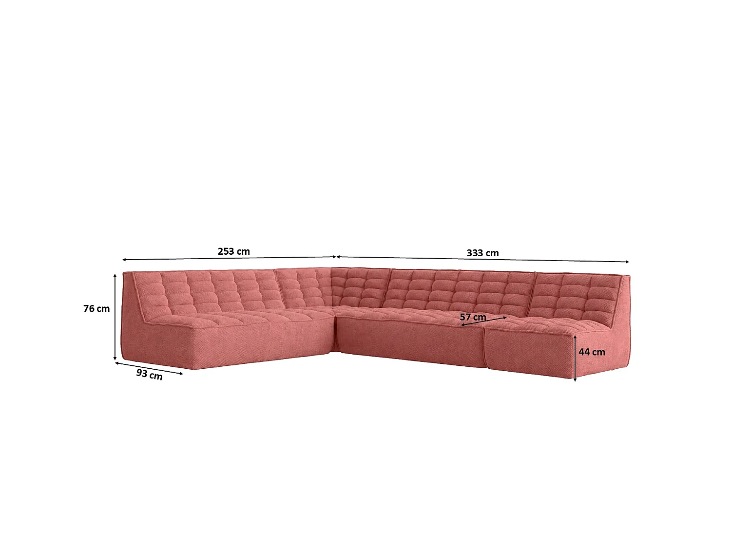 Canapé d’angle modulable en L, tissu peluche Pop, rose, droite, LAZY L
