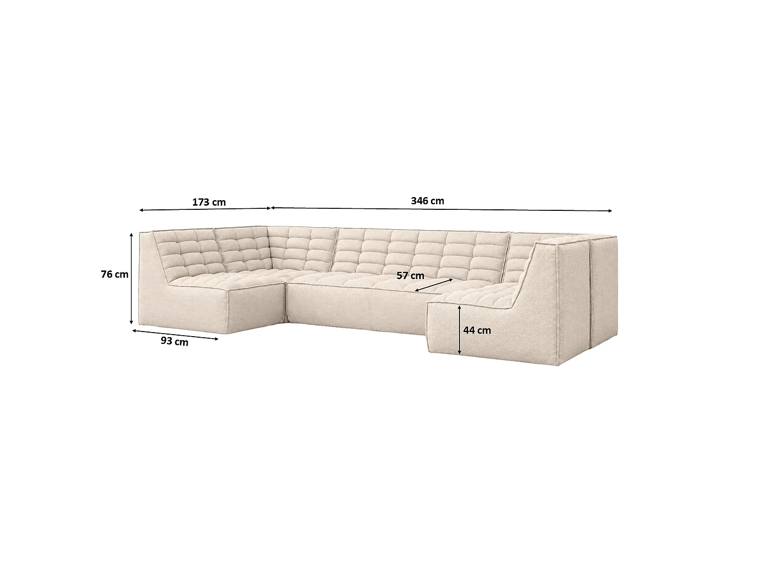 Canapé d’angle modulable en U, tissu peluche Pop, crème, LAZY U