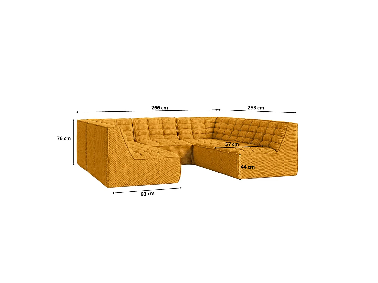 Canapé d’angle modulable Corner en U, tissu peluche Pop, moutarde, LAZY U CORNER