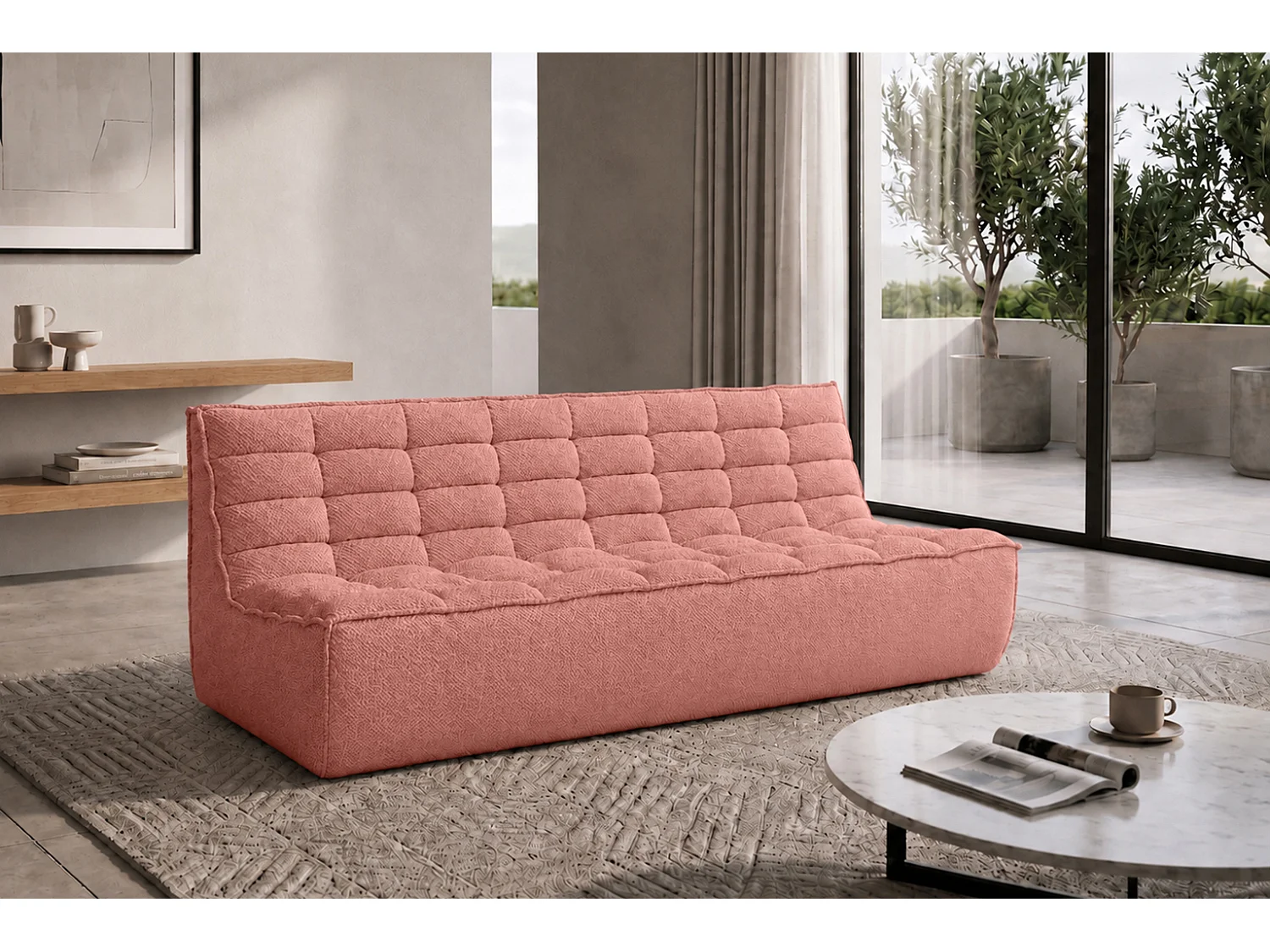 Canapé 3 places modulable, tissu peluche Pop, rose, LAZY