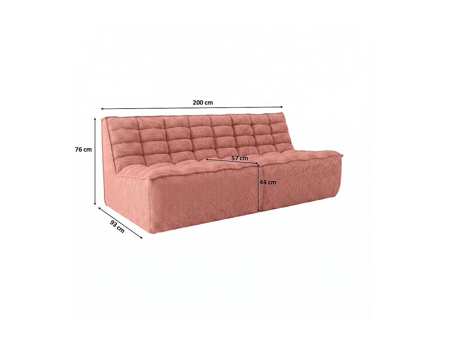 Canapé 3 places modulable, tissu peluche Pop, rose, LAZY