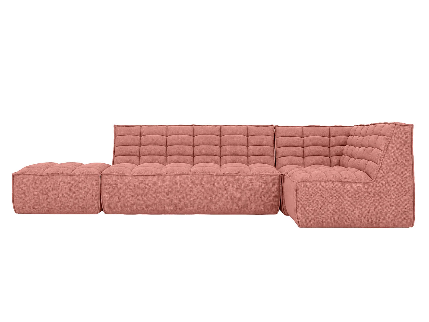 Canapé d’angle modulable en L avec pouf, tissu peluche Pop, rose, droite, LAZY L avec pouf