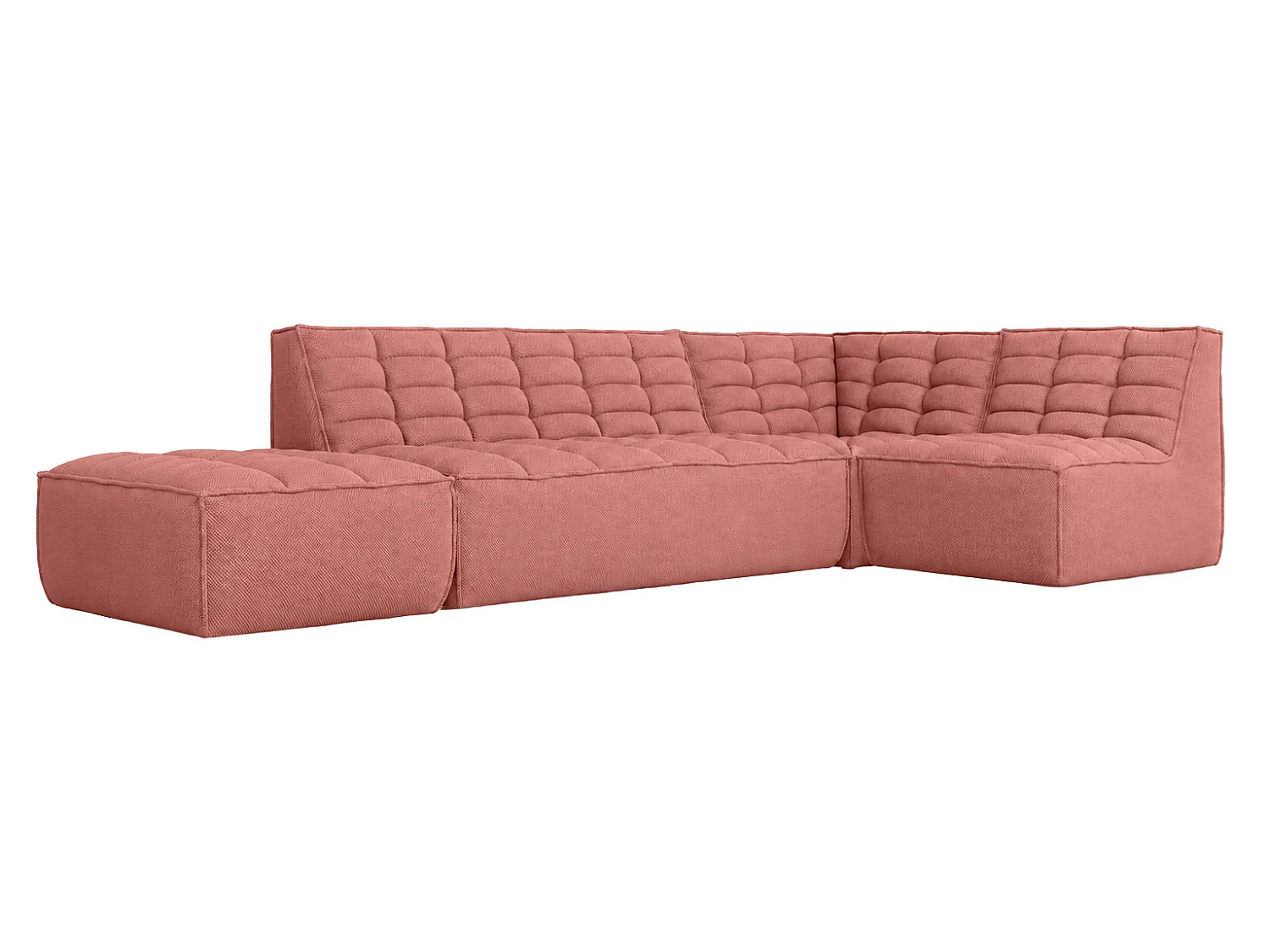 Canapé d’angle modulable en L avec pouf, tissu peluche Pop, rose, droite, LAZY L avec pouf