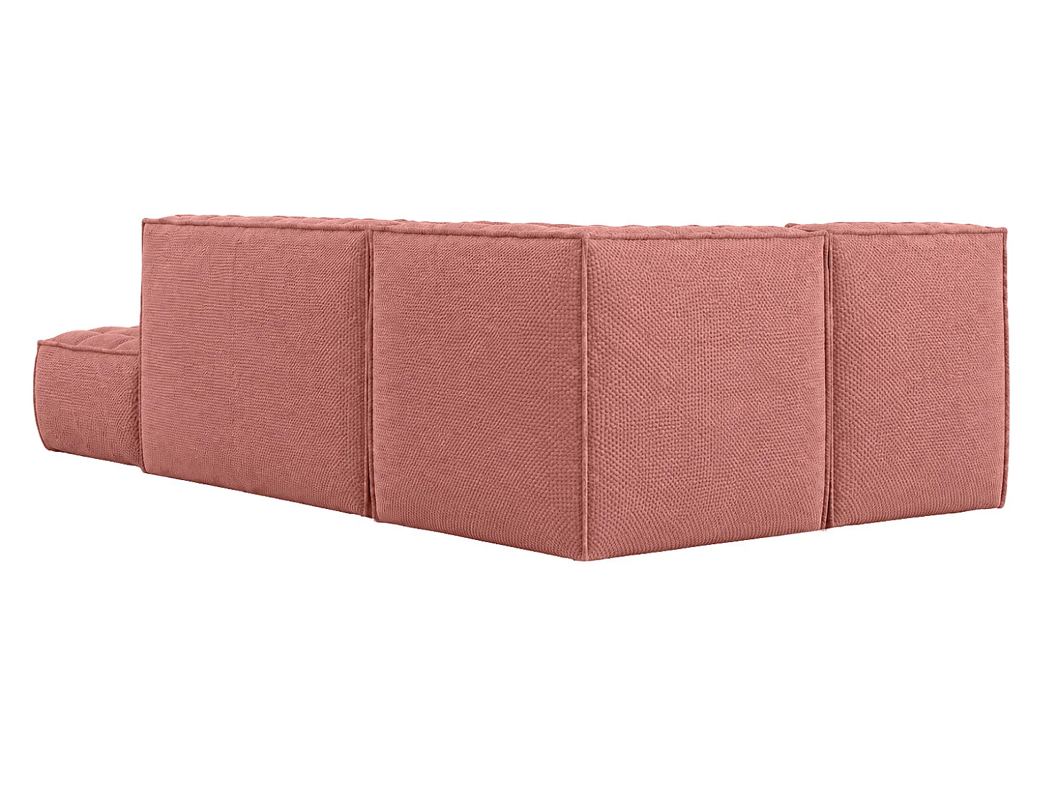 Canapé d’angle modulable en L avec pouf, tissu peluche Pop, rose, droite, LAZY L avec pouf