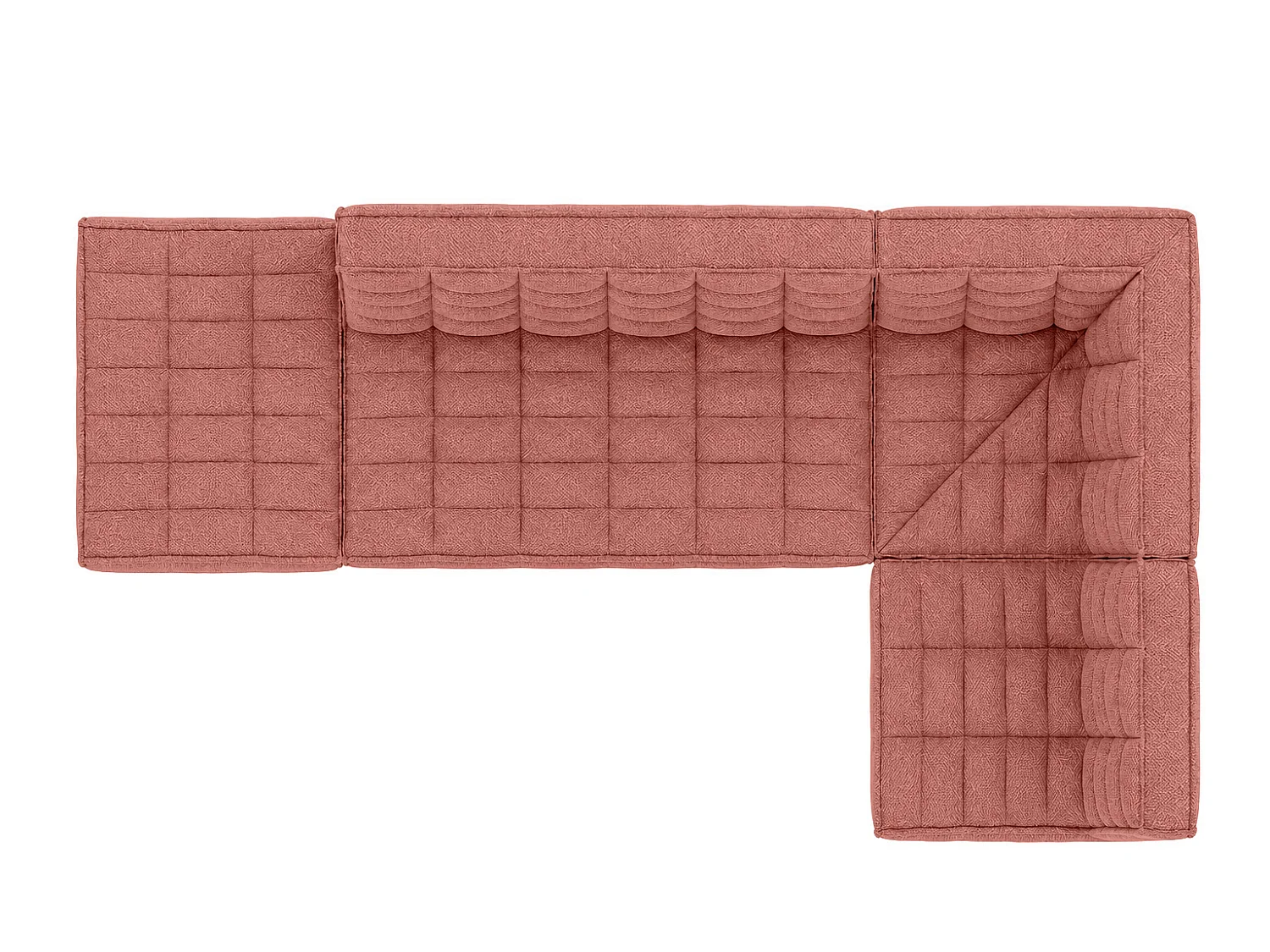 Canapé d’angle modulable en L avec pouf, tissu peluche Pop, rose, droite, LAZY L avec pouf