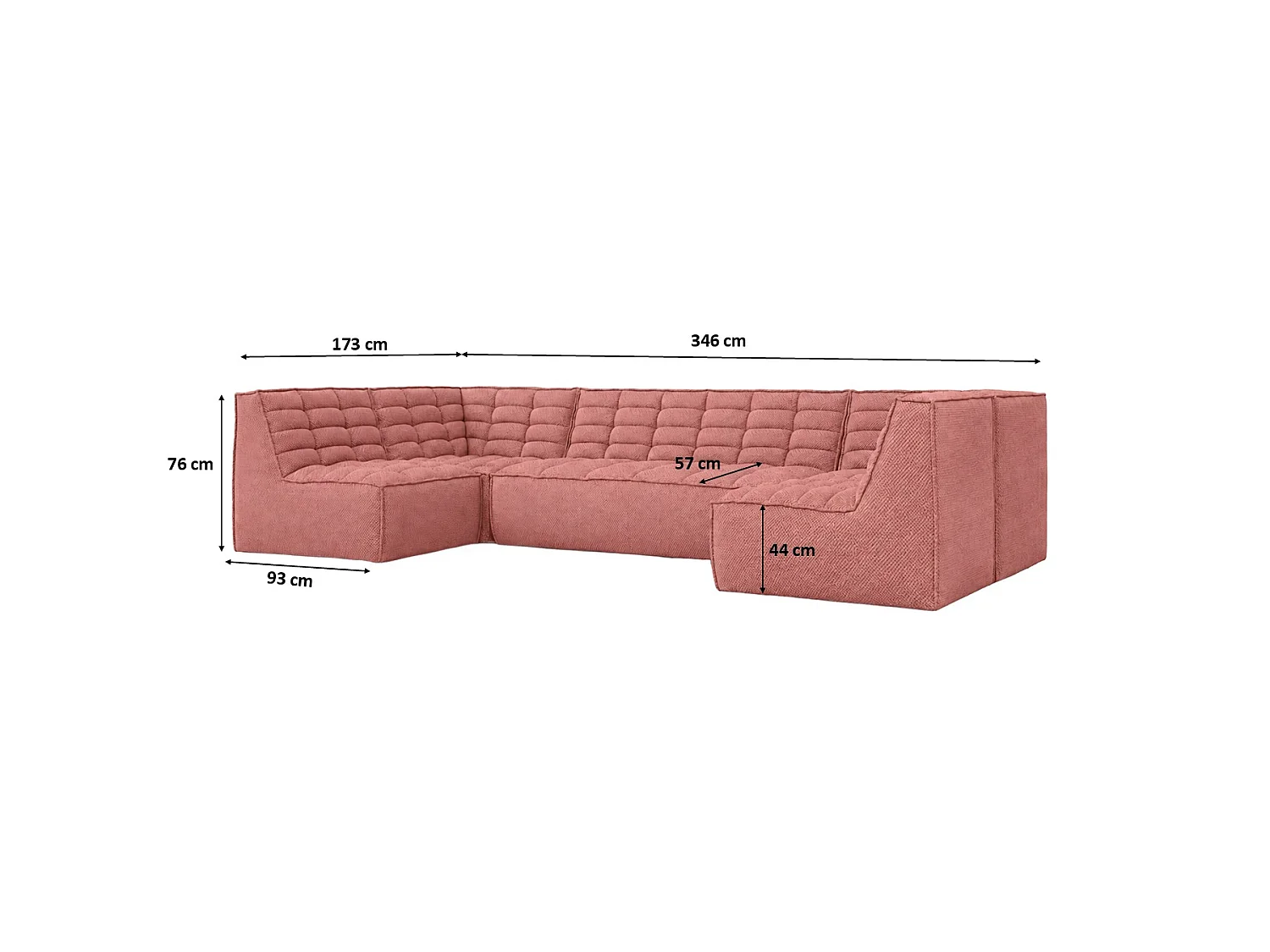Canapé d’angle modulable en U, tissu peluche Pop, rose, LAZY U