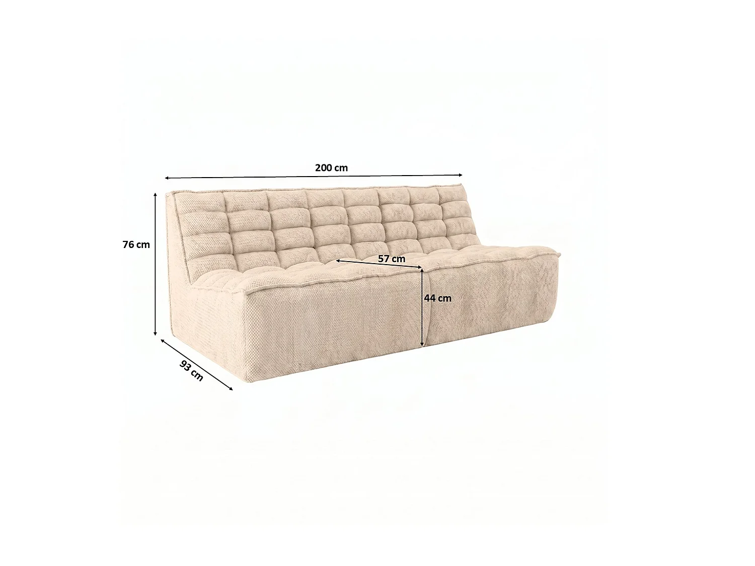 Canapé 3 places modulable, tissu peluche Pop, crème, LAZY