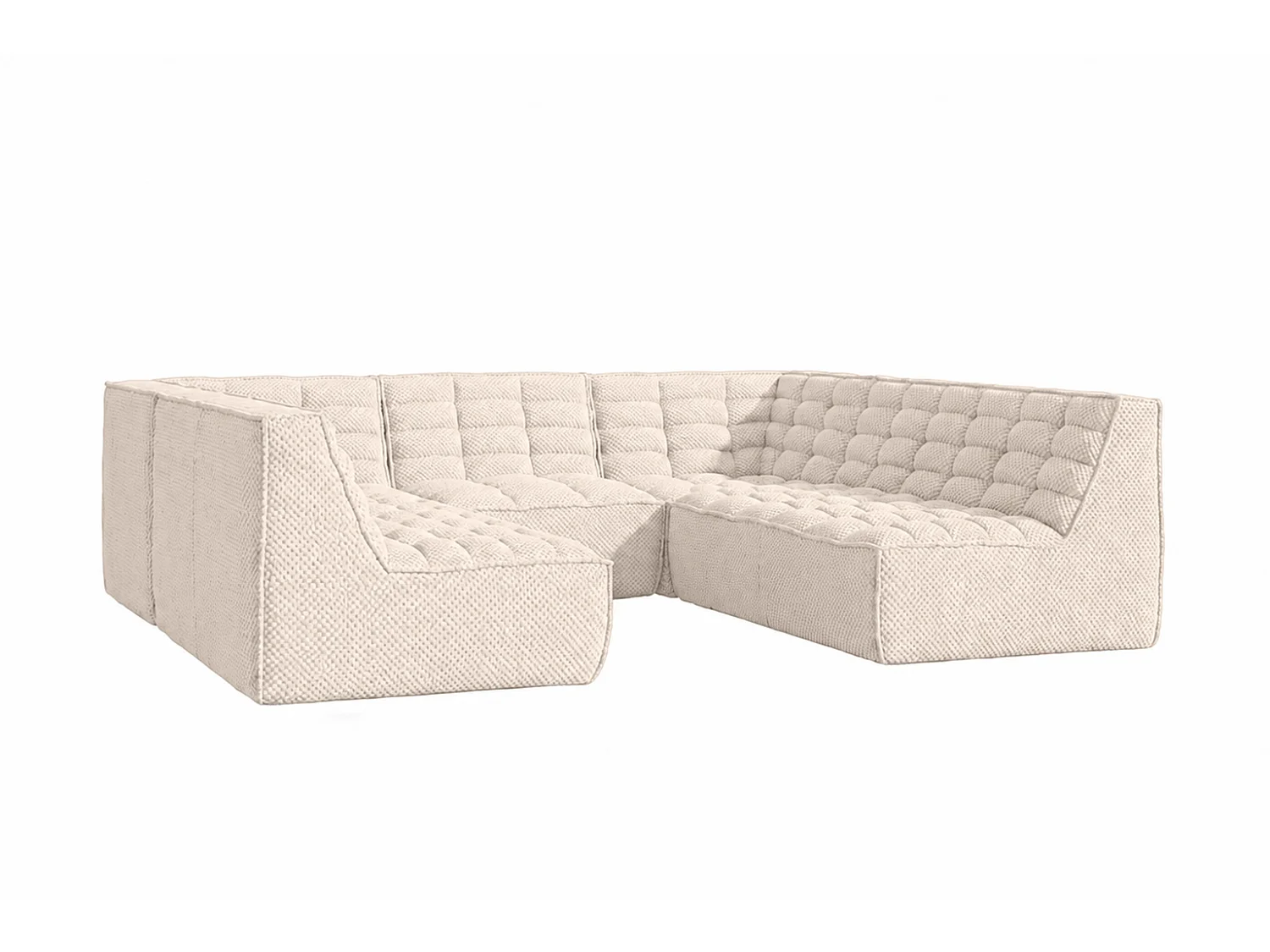 Canapé d’angle modulable Corner en U, tissu peluche Pop, crème, LAZY U CORNER