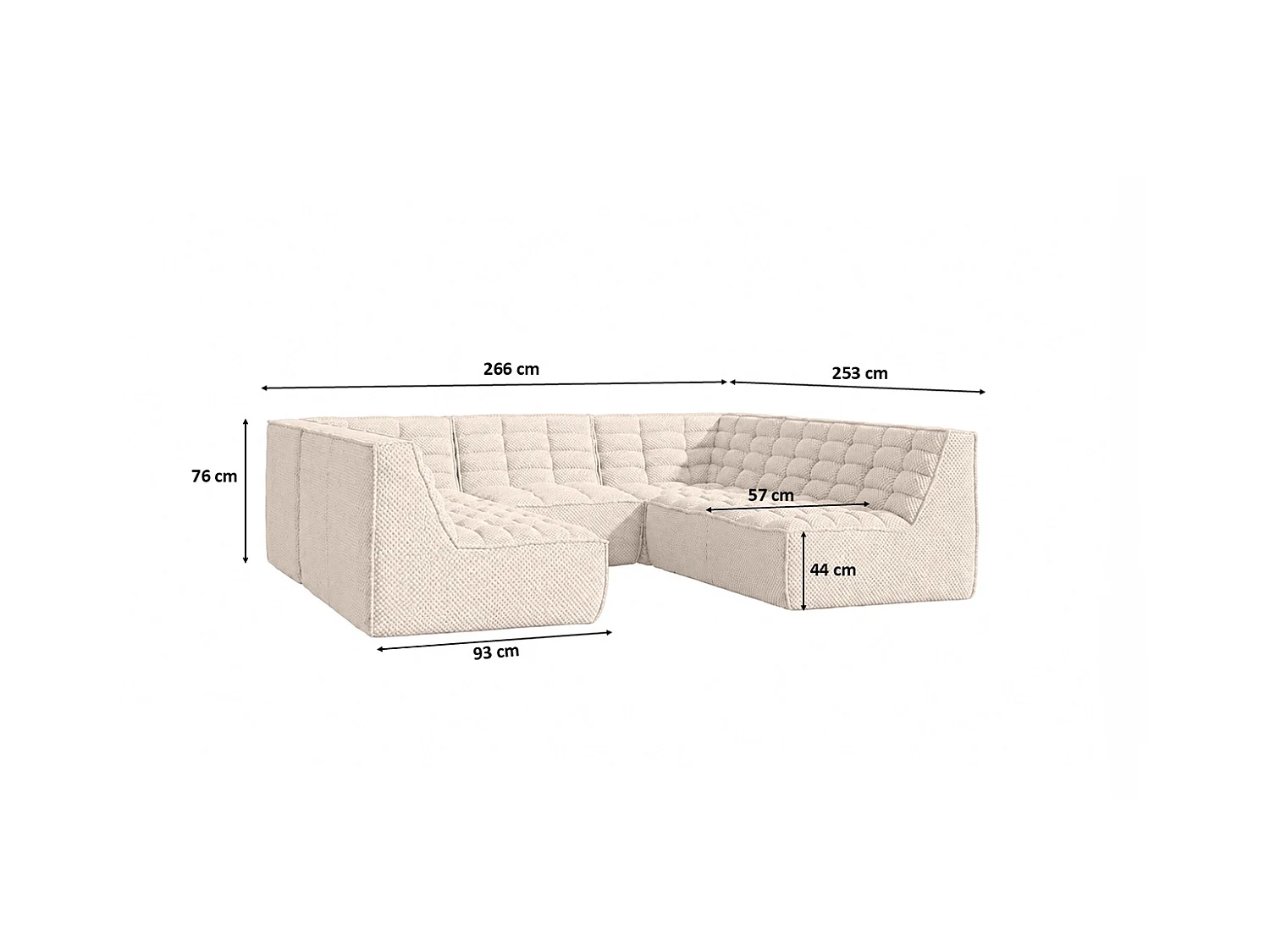 Canapé d’angle modulable Corner en U, tissu peluche Pop, crème, LAZY U CORNER
