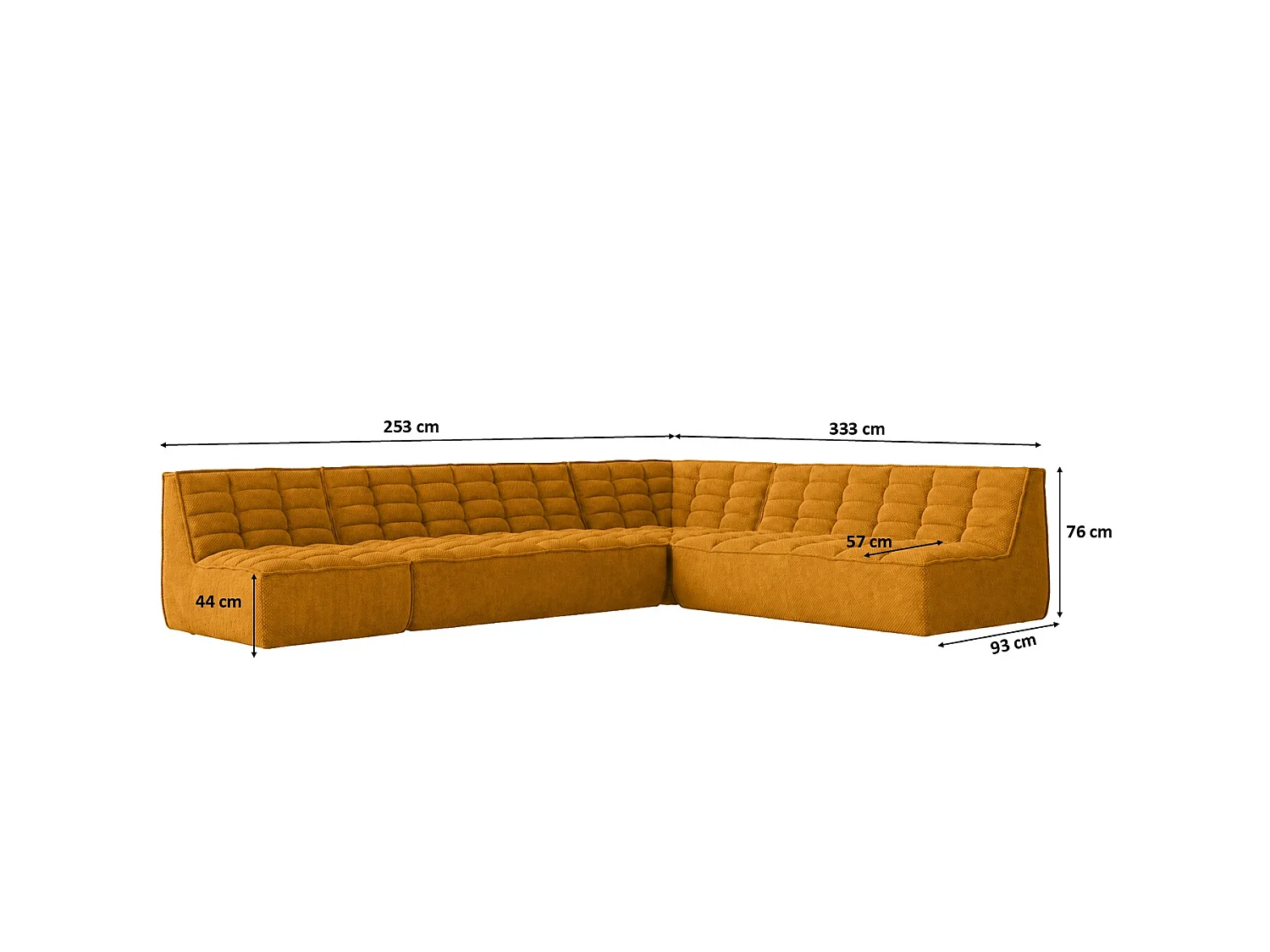Canapé d’angle modulable en L, tissu peluche Pop, moutarde, gauche, LAZY L