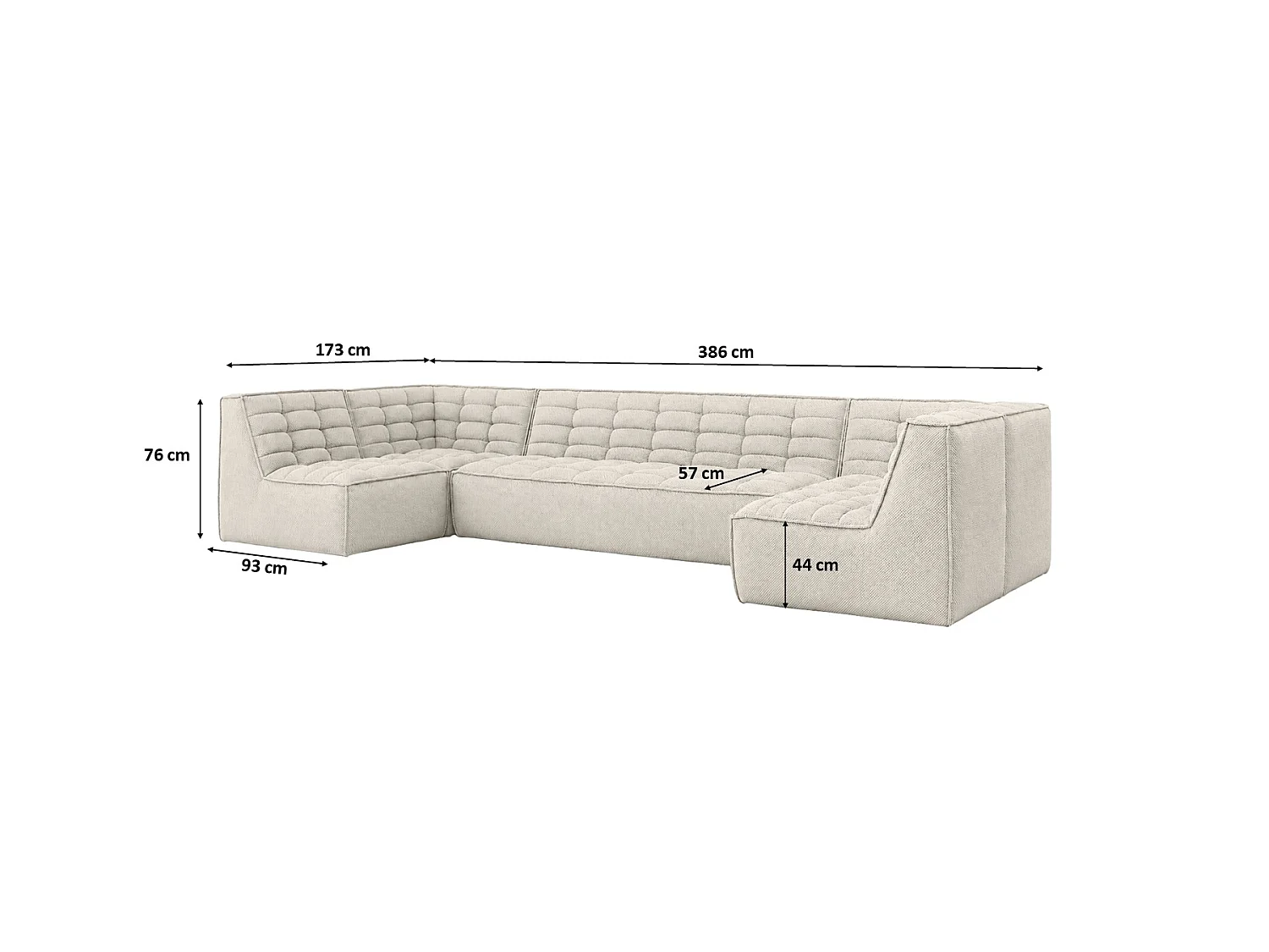 Canapé d’angle modulable en U, tissu peluche Pop, beige, LAZY U Medium