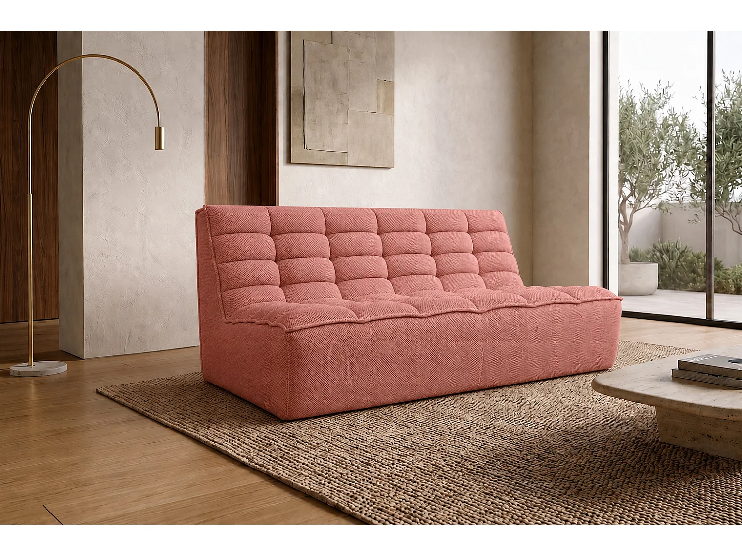 Canapé 2 places modulaire, tissu peluche Pop, rose, LAZY