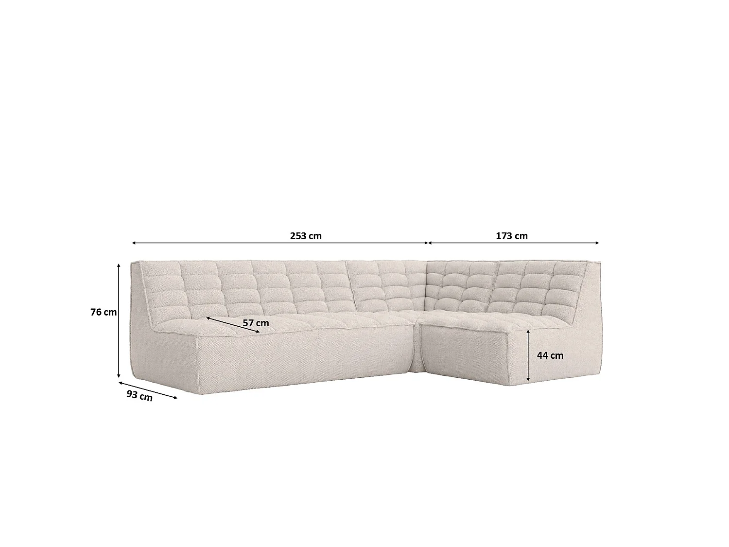 Canapé d’angle modulable en L, tissu peluche Pop, beige, droite, LAZY L mini