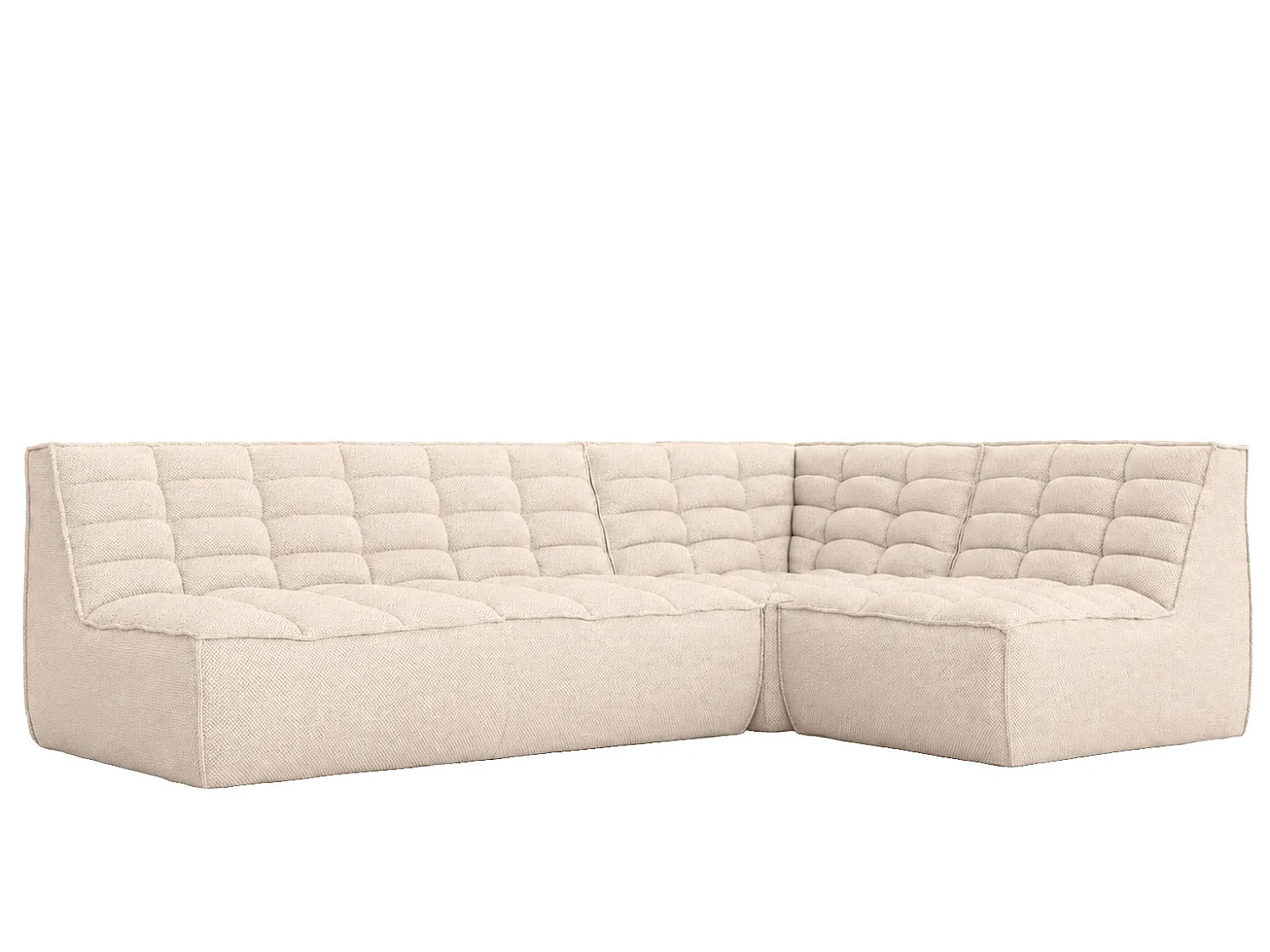 Canapé d’angle modulable en L, tissu peluche Pop, crème, droite, LAZY L mini