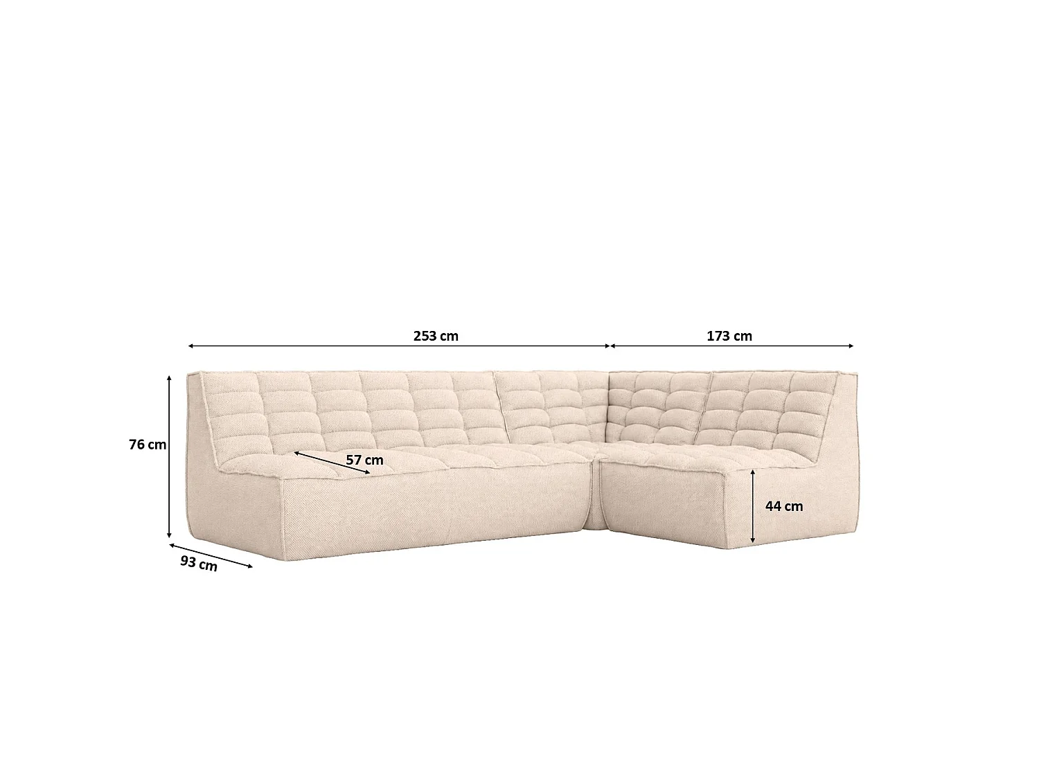 Canapé d’angle modulable en L, tissu peluche Pop, crème, droite, LAZY L mini