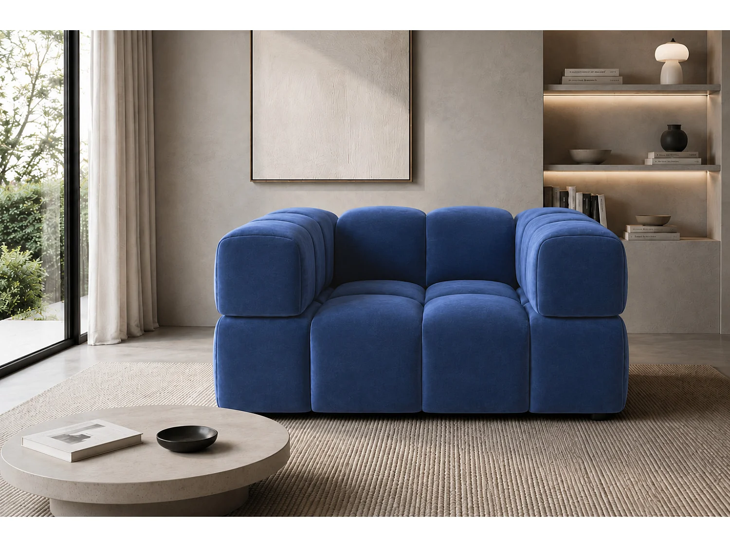 Fauteuil, tissu velours Bluvel, bleu encre, Averro