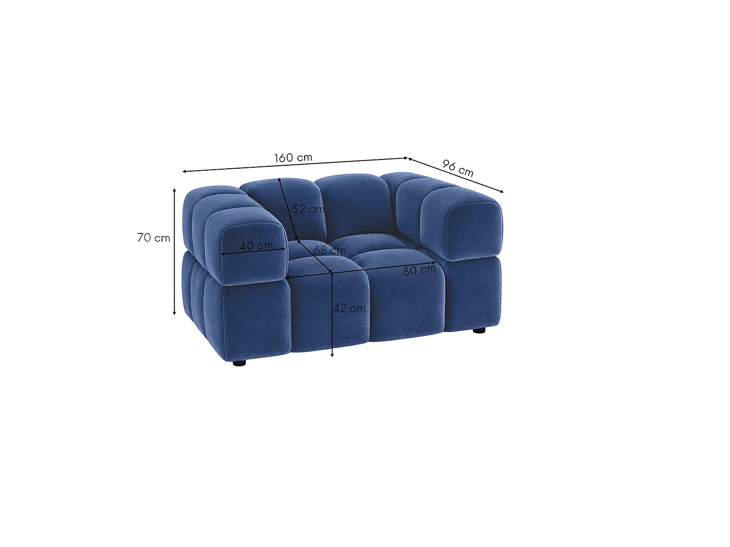 Fauteuil, tissu velours Bluvel, bleu encre, Averro