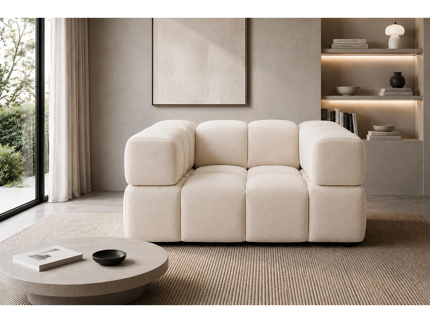 Fauteuil, tissu velours Bluvel, crème, Averro