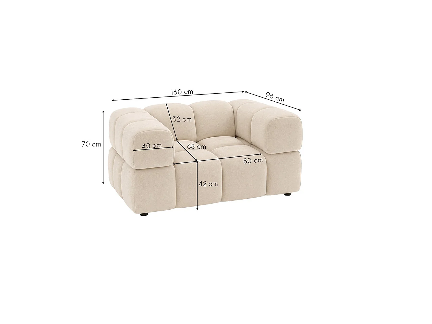 Fauteuil, tissu velours Bluvel, crème, Averro
