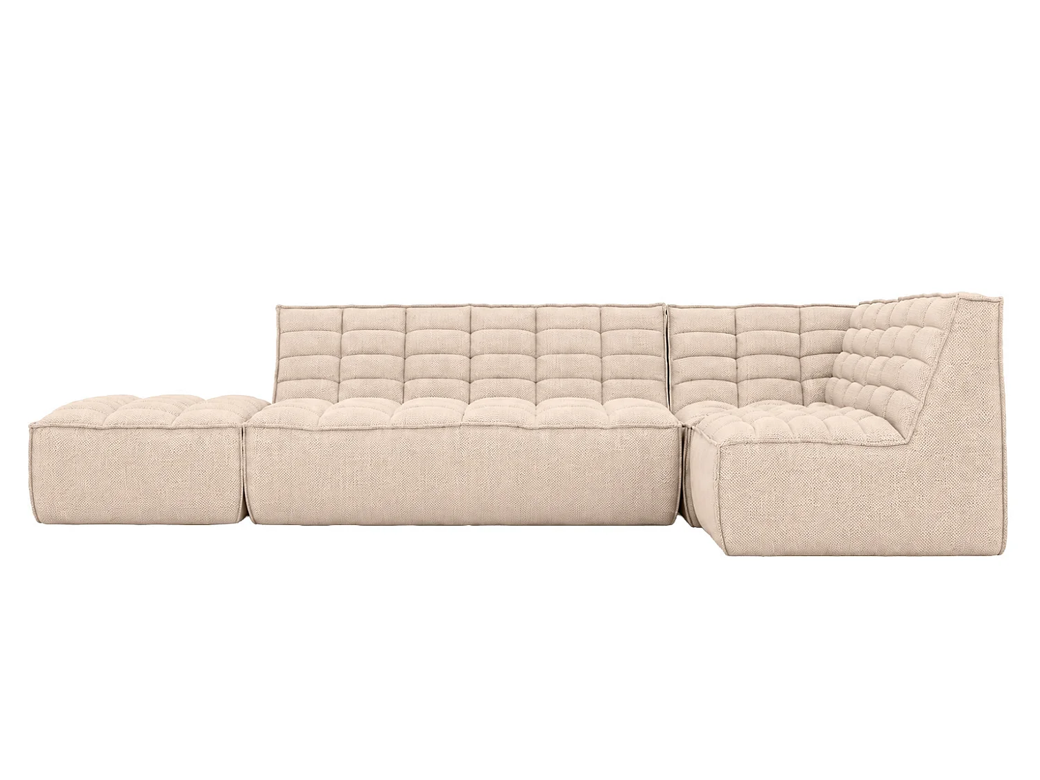 Canapé d’angle modulable en L avec pouf, tissu peluche Pop, crème, droite, LAZY L avec pouf