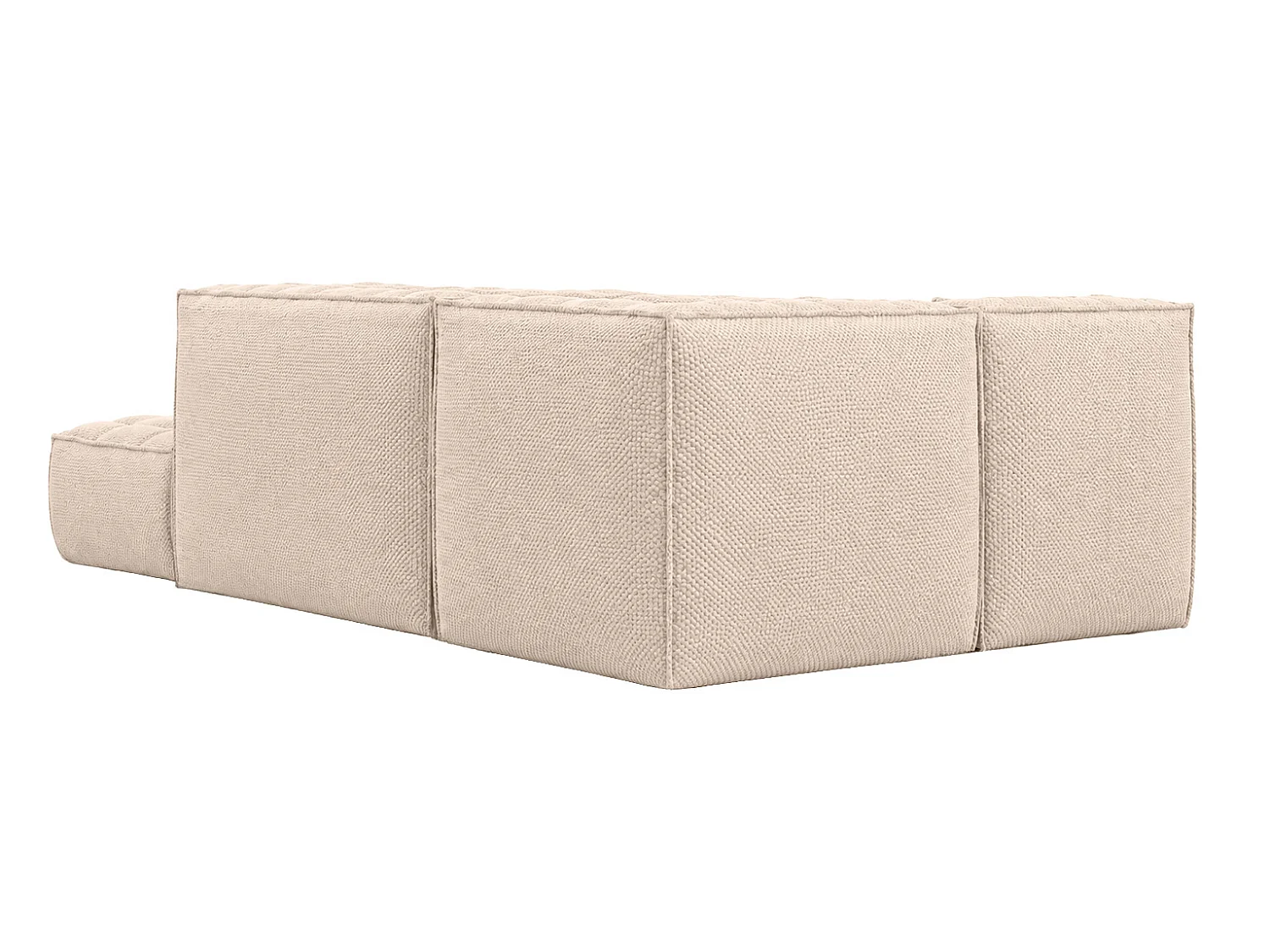 Canapé d’angle modulable en L avec pouf, tissu peluche Pop, crème, droite, LAZY L avec pouf
