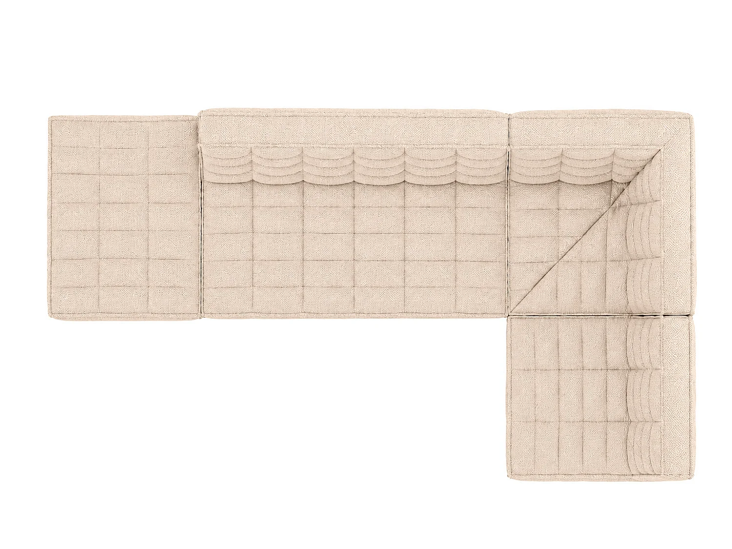 Canapé d’angle modulable en L avec pouf, tissu peluche Pop, crème, droite, LAZY L avec pouf