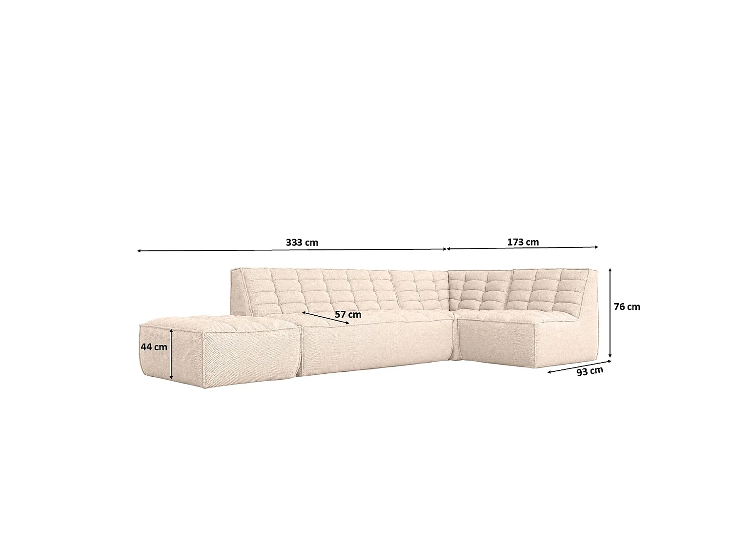Canapé d’angle modulable en L avec pouf, tissu peluche Pop, crème, droite, LAZY L avec pouf