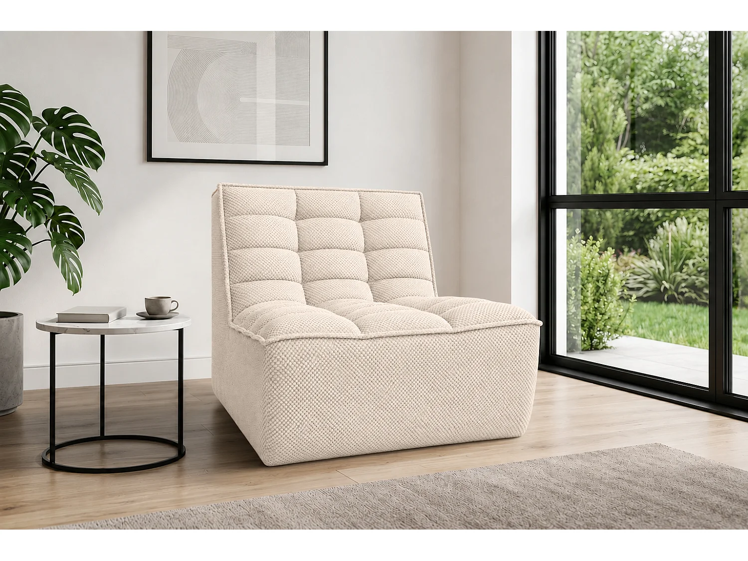 Fauteuil, fauteuil lounge, tissu peluche Pop, crème, LAZY
