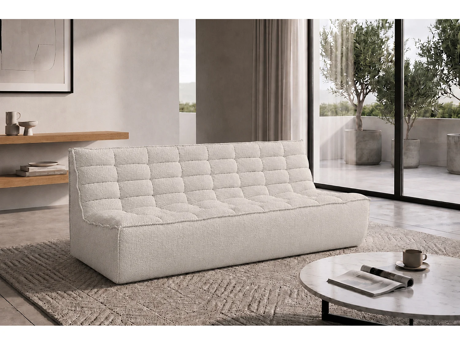 Canapé 3 places modulable, tissu peluche Pop, beige, LAZY