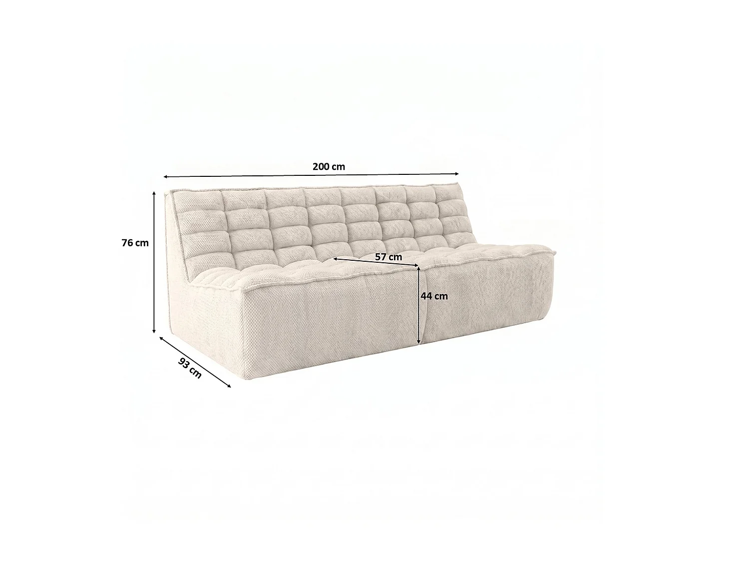 Canapé 3 places modulable, tissu peluche Pop, beige, LAZY