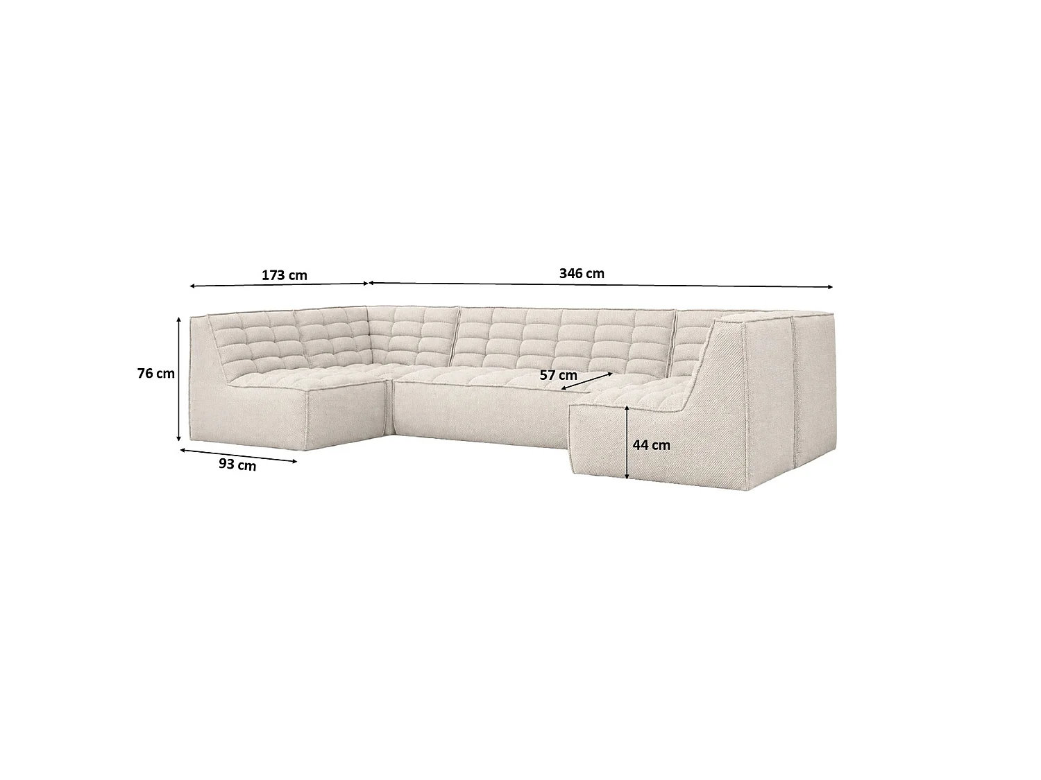 Canapé d’angle modulable en U, tissu peluche Pop, beige, LAZY U