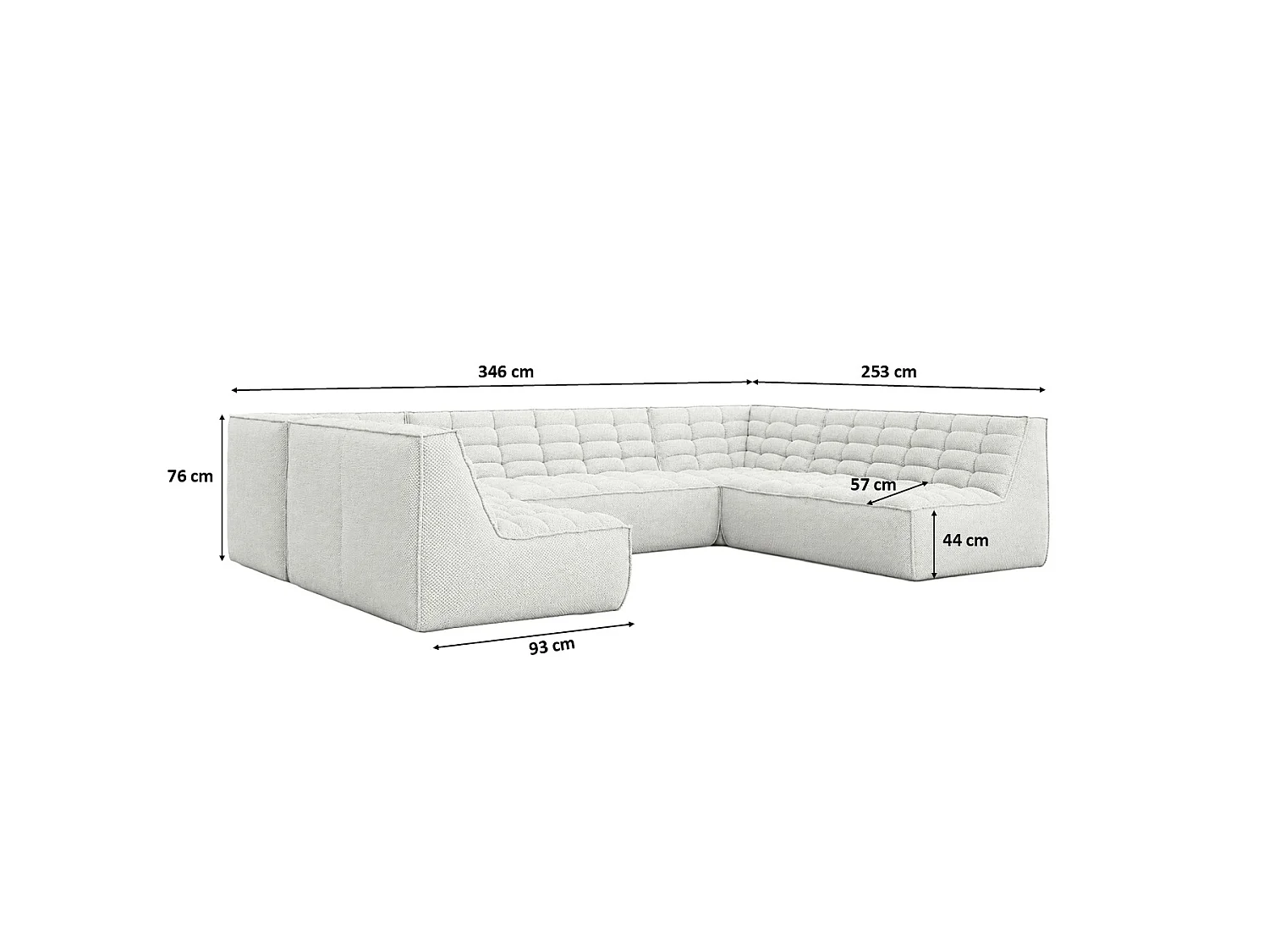 Canapé d’angle modulable U XL en U, tissu peluche Pop, blanc glacé, LAZY U XL