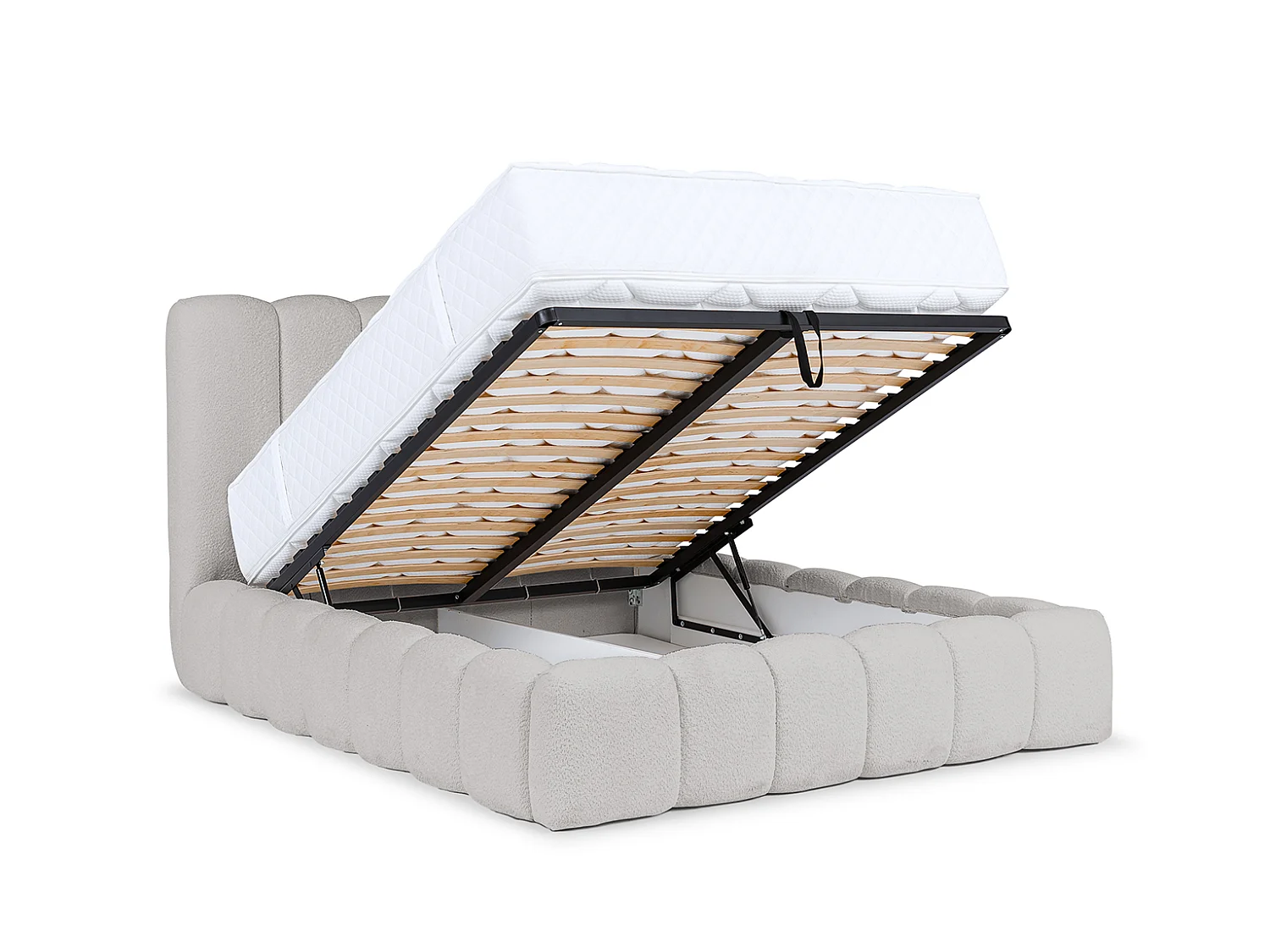 Lit rembourré avec coffre de rangement, tissu chenille Catch Me, gris cendré, 200x200 cm, CANDE