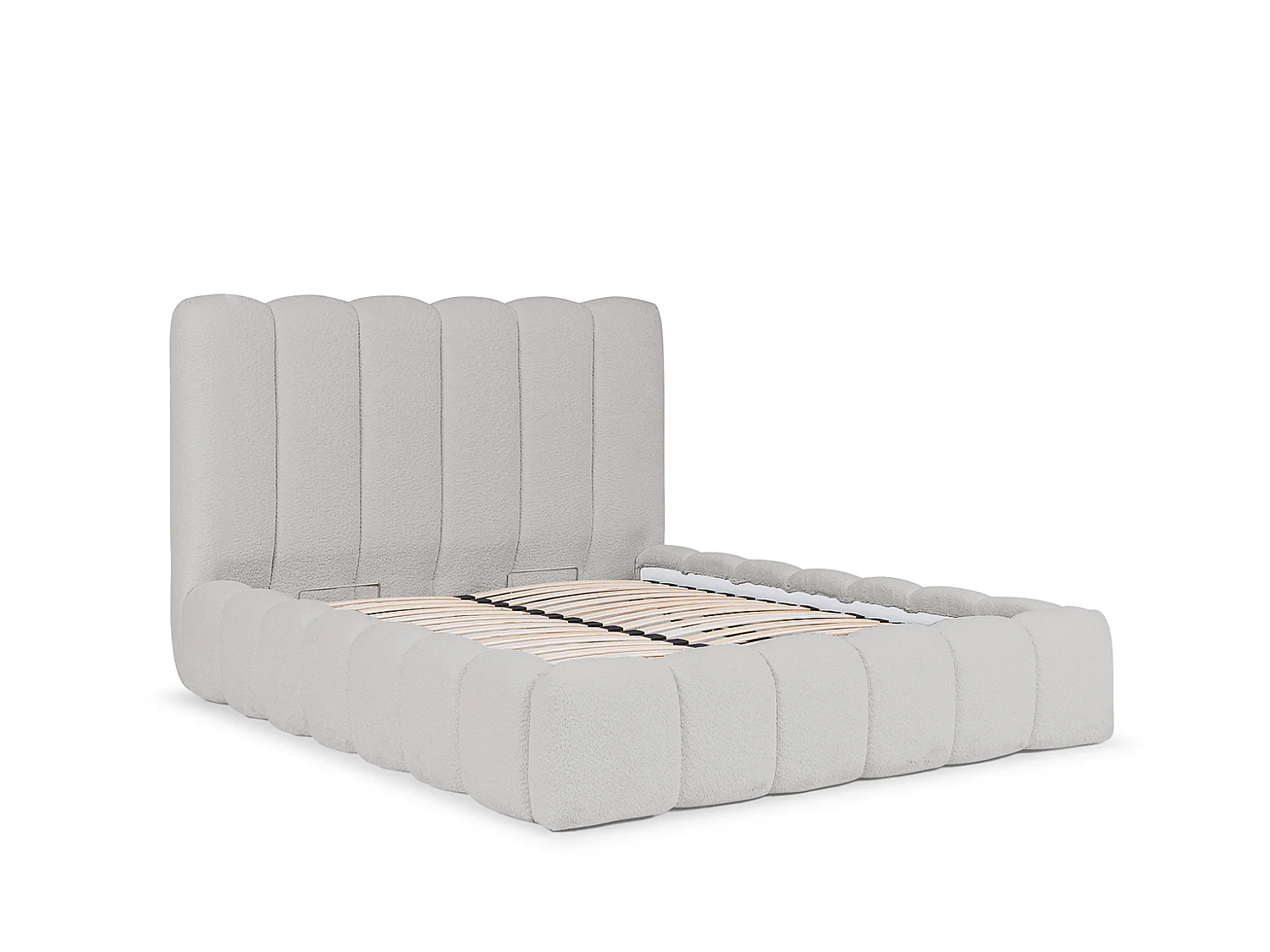 Lit rembourré avec coffre de rangement, tissu chenille Catch Me, gris cendré, 200x200 cm, CANDE