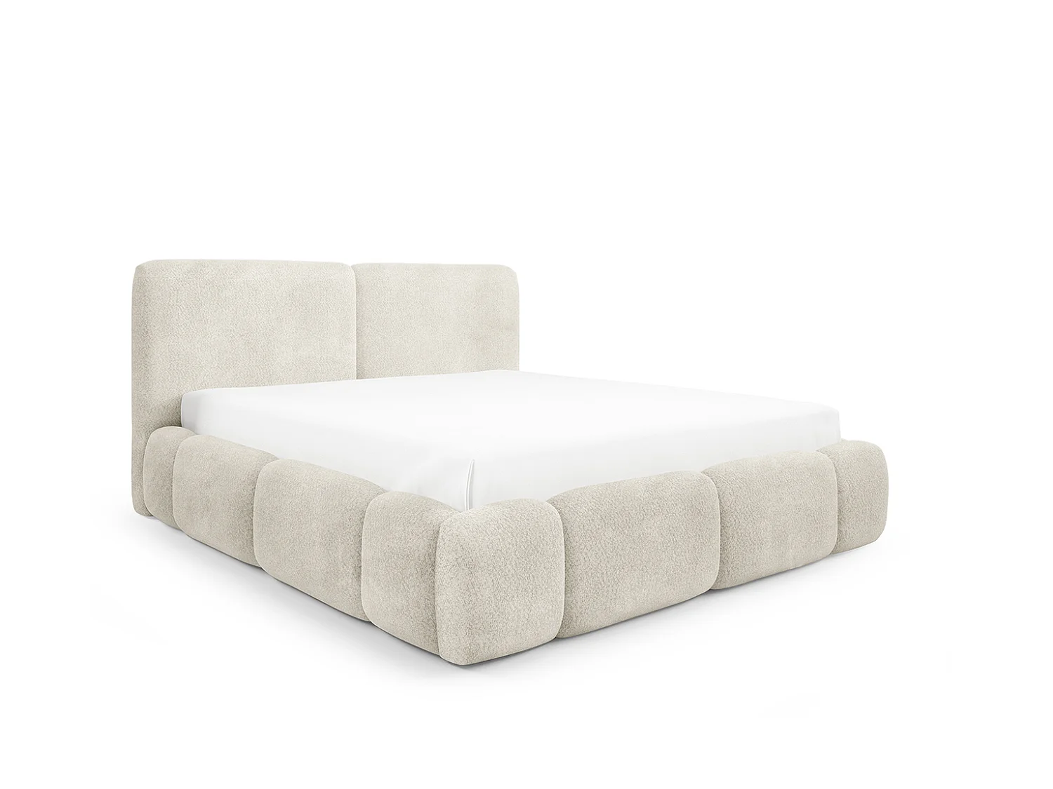 Letto imbottito con contenitore, tessuto bouclé Coral, beige, 140x200 cm, ABIK