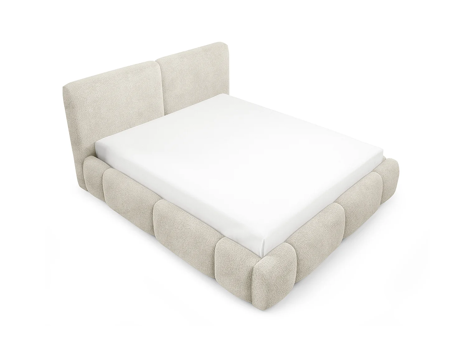 Letto imbottito con contenitore, tessuto bouclé Coral, beige, 140x200 cm, ABIK