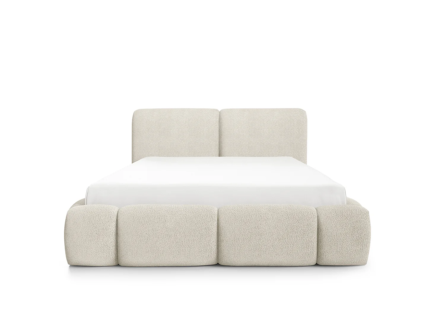 Letto imbottito con contenitore, tessuto bouclé Coral, beige, 140x200 cm, ABIK